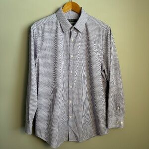 Perry Ellis Portfolio 16.5 Slim Fit Micro Plaid Button Up Dress Shirt Purple‎